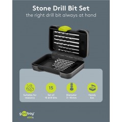 Drilling machine & Screw driver - Goobay borrset med 15 delar för sten och murverk