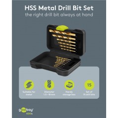 Drilling machine & Screw driver - Goobay borrset med 15 delar för metall