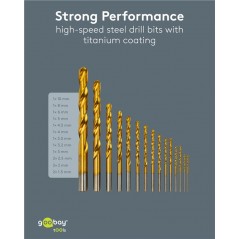 Drilling machine & Screw driver - Goobay borrset med 15 delar för metall