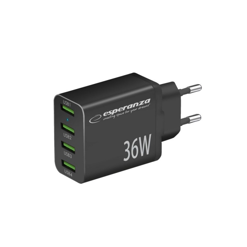 Phone Wall charger - Esperanza 36 Watt AC-adapter väggladdare med 4x USB