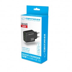Phone Wall charger - Esperanza 36 Watt AC-adapter väggladdare med 4x USB