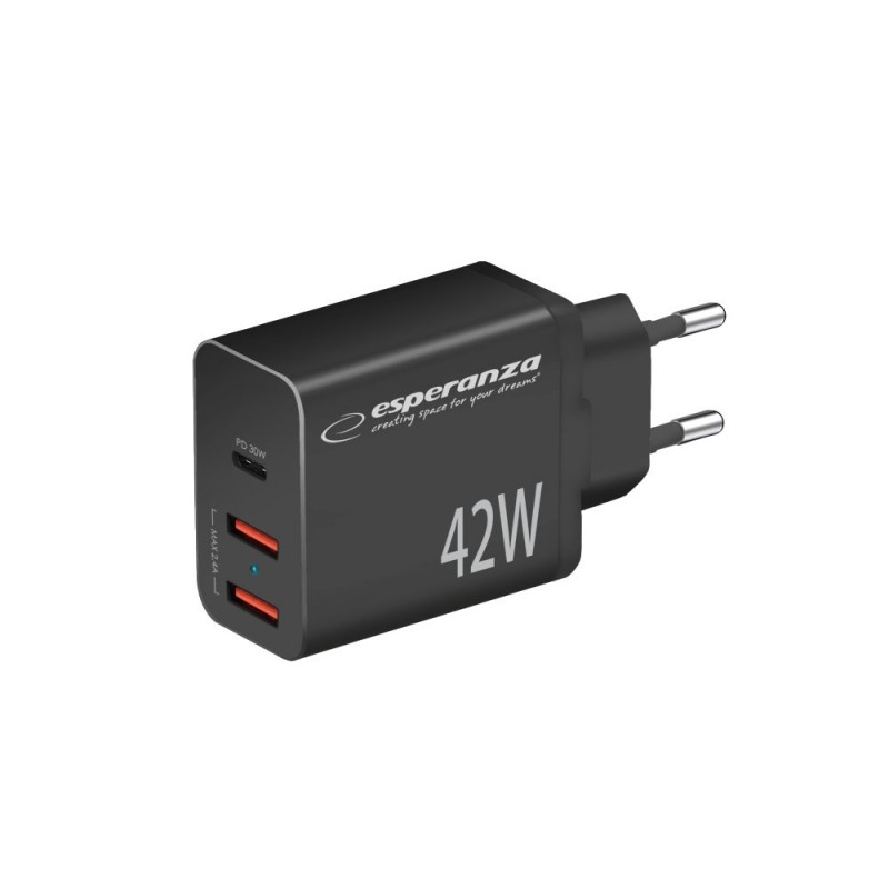 Phone Wall charger - Esperanza 42 Watt AC-adapter väggladdare med 1x USB-C och 2x USB