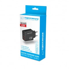 Phone Wall charger - Esperanza 42 Watt AC-adapter väggladdare med 1x USB-C och 2x USB