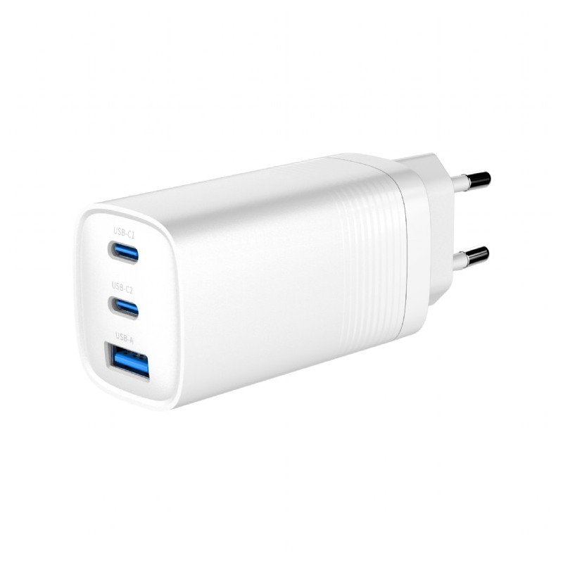 Phone Wall charger - Gembird 65 Watt GaN AC-adapter väggladdare med 2x USB-C och 1x USB