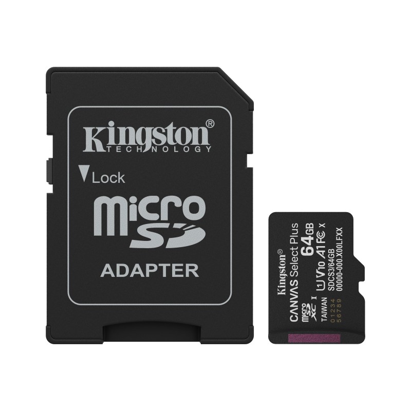Memorycard - Kingston Canvas Select Plus 64GB microSDXC UHS-I (Class 10) 100MB/s inkl. adapter
