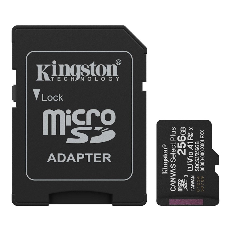 Memorycard - Kingston Canvas Select Plus 256GB microSDXC UHS-I (Class 10) 100MB/s inkl. adapter