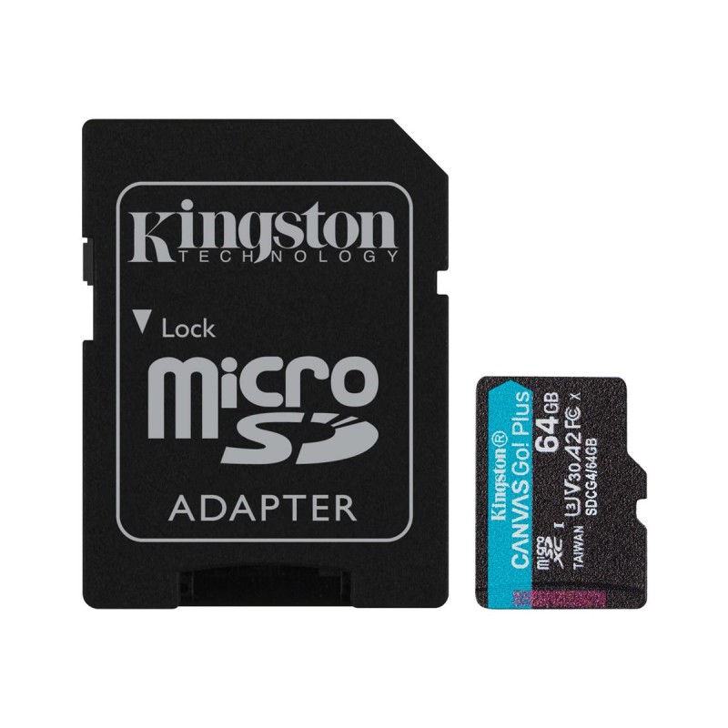 Memorycard - Kingston Canvas Go! Plus 64GB microSDXC + SDXC UHS-I U3 V30 (Class 10) 200MB/s inkl. adapter