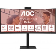 AOC CU34E4CW 34" Välvd ultrabred skärm med USB-C PD 90W KVM-switch och webcam