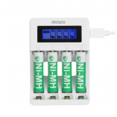 Deltaco USB-driven batteriladdare (4-6h) inklusive 4x AAA-batterier