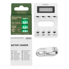 Battery & Battery testers - Deltaco USB-driven batteriladdare (4-6h) inklusive 4x AAA-batterier