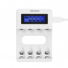 Battery & Battery testers - Deltaco USB-driven batteriladdare (4-6h) inklusive 4x AA-batterier