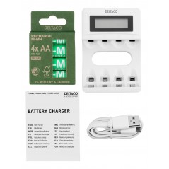 Battery & Battery testers - Deltaco USB-driven batteriladdare (4-6h) inklusive 4x AA-batterier