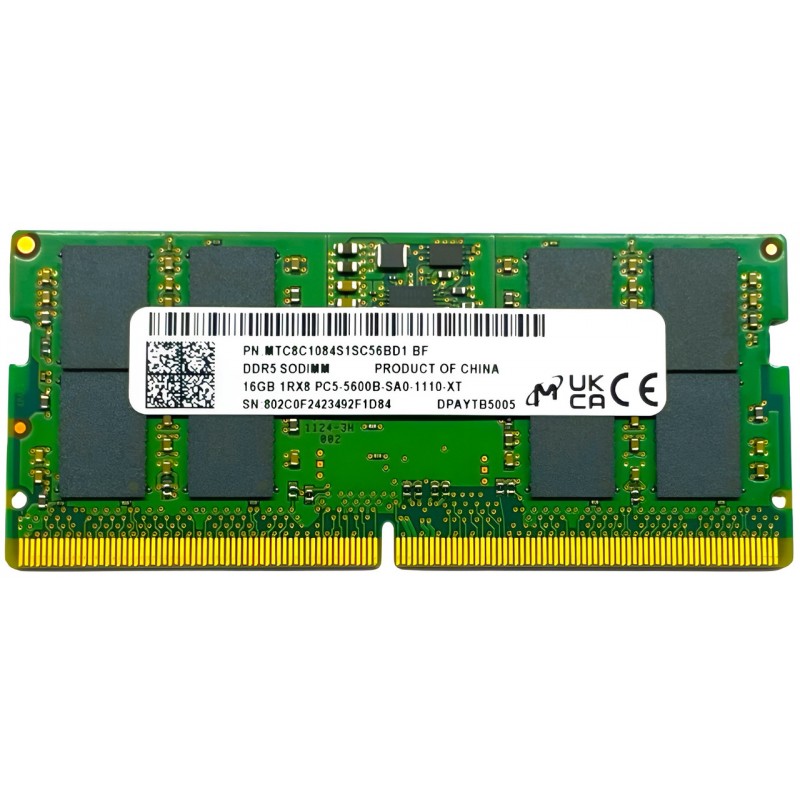 RAM-memories - Micron 16GB DDR5 5600 MHz SO-DIMM RAM-minne till laptop (beg)