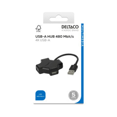 Deltaco USB-hubb 4 portar USB-A 480 Mbps
