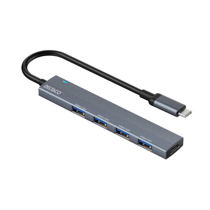 USB cable and USB hub - Deltaco USB-C-hubb i aluminium med 4 USB 3.0-portar