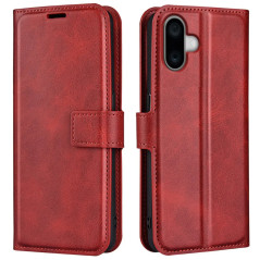 Plånboksfodral i rödbrunt konstläder till iPhone 16