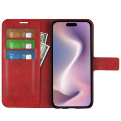 Phone Accessories - Plånboksfodral i rödbrunt konstläder till iPhone 16