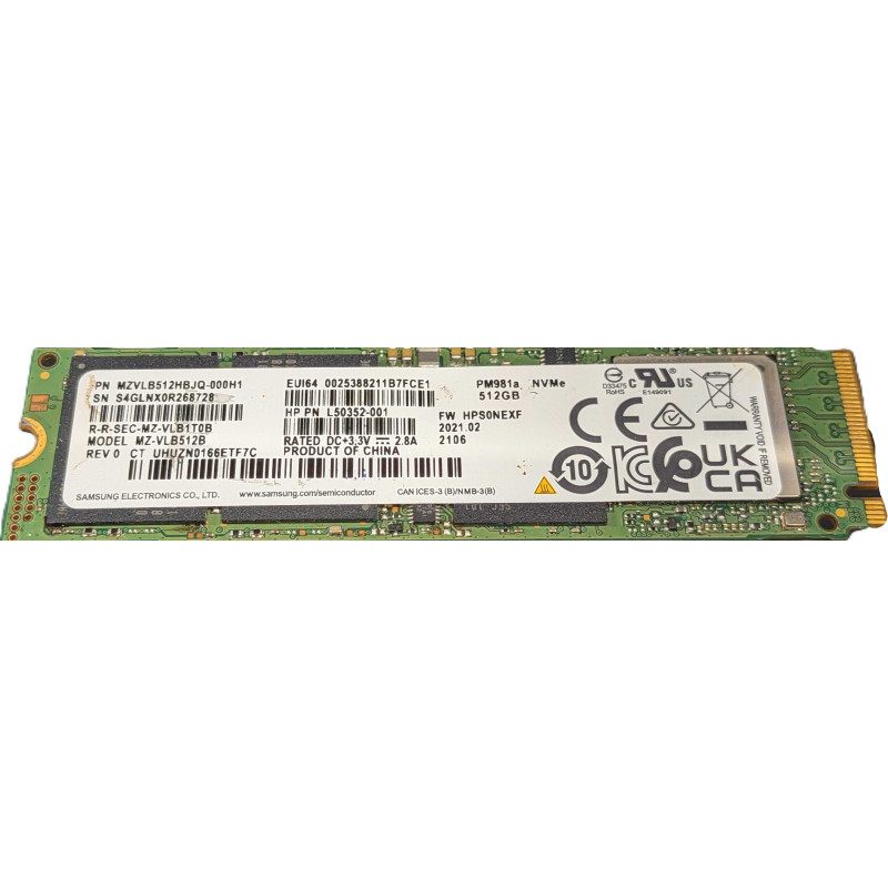 Used hard drives - Samsung PM981a 512 GB PCIe Gen 3 x4 M.2 2280 NVMe SSD-hårddisk (beg)