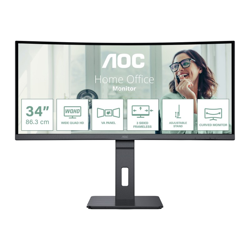 Tietokone - AOC Pro-line CU34P3CV 34" Välvd ultrabred skärm med USB-C PD 65W KVM-Switch/ethernet och högtalare (fyndvara)