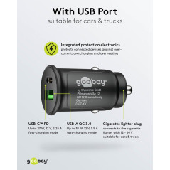 Chargers and Cables - Goobay billaddare med 1x USB-C 1x USB-A och 27W PD snabbladdning