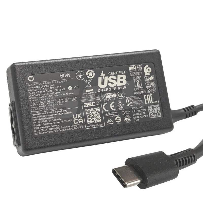 Laddare HP original 65W USB-C med strömkabel (ny) | Hewlett Packard... HP charger - Laddare HP original 65W USB-C med strömkabel (ny)