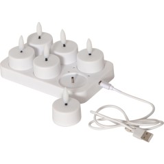 6-pack med laddningsbara LED-värmeljus inklusive batteriladdare med timer