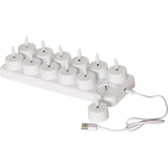 12-pack med laddningsbara LED-värmeljus inklusive batteriladdare med timer