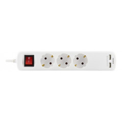 Grenuttag med 3 uttag och 2 USB-portar (3 m kabel)