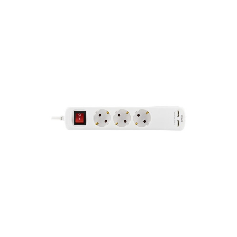 Junction box - Grenuttag med 3 uttag och 2 USB-portar (5 m kabel)