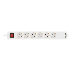 Grenuttag med 6 uttag och 2 USB-portar (1.5 m kabel)