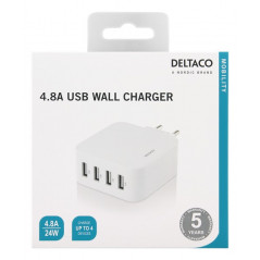 Chargers and Cables - Strömadapter för USB-laddare 4.8A, 4xUSB