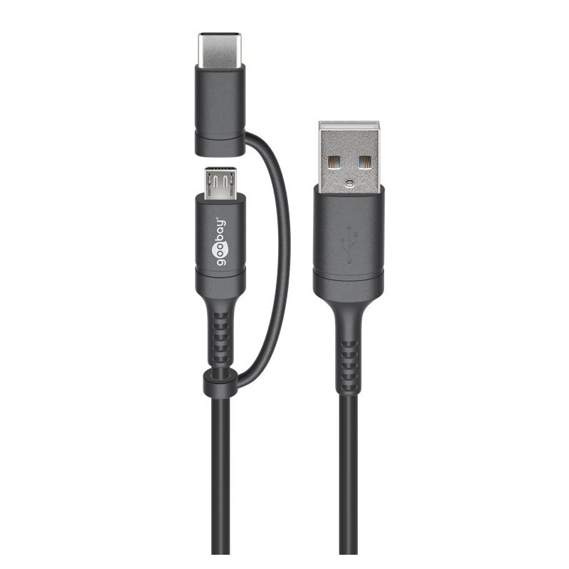 USB cable and USB hub - Goobay USB 2.0 till Micro-USB och USB-C med adapter