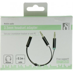 Headsetadapter 3.5mm ha mic/stereo till 3.5mm ho 4-pin