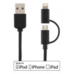 MFi-godkänd USB Lightning och microUSB laddkabel 1m